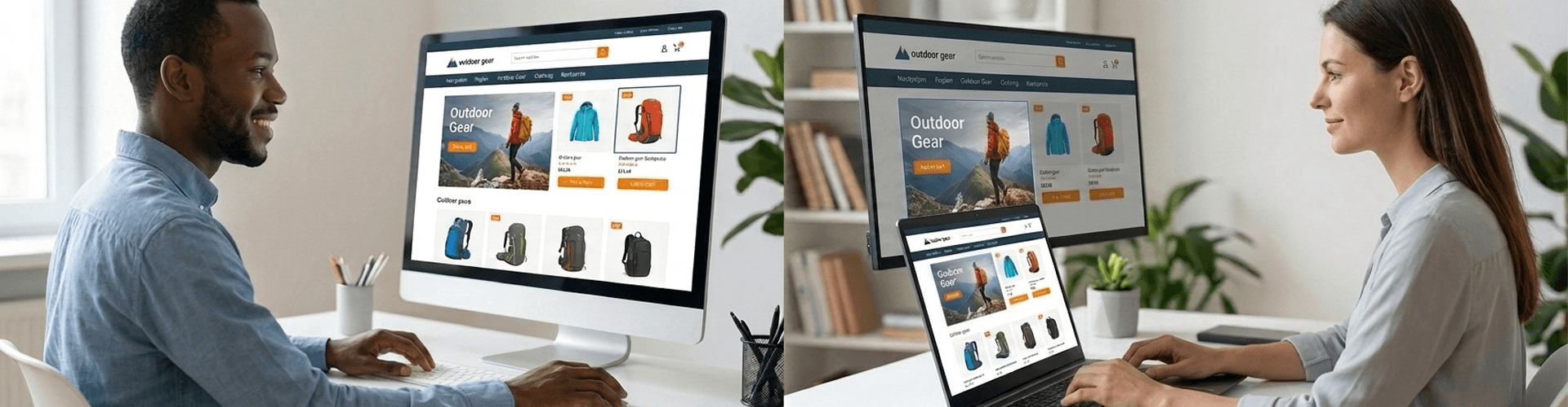 What Is Website Accessibility Two people using the same shopping website, with one interface showing accessibility features to demonstrate different ways users interact with a website.